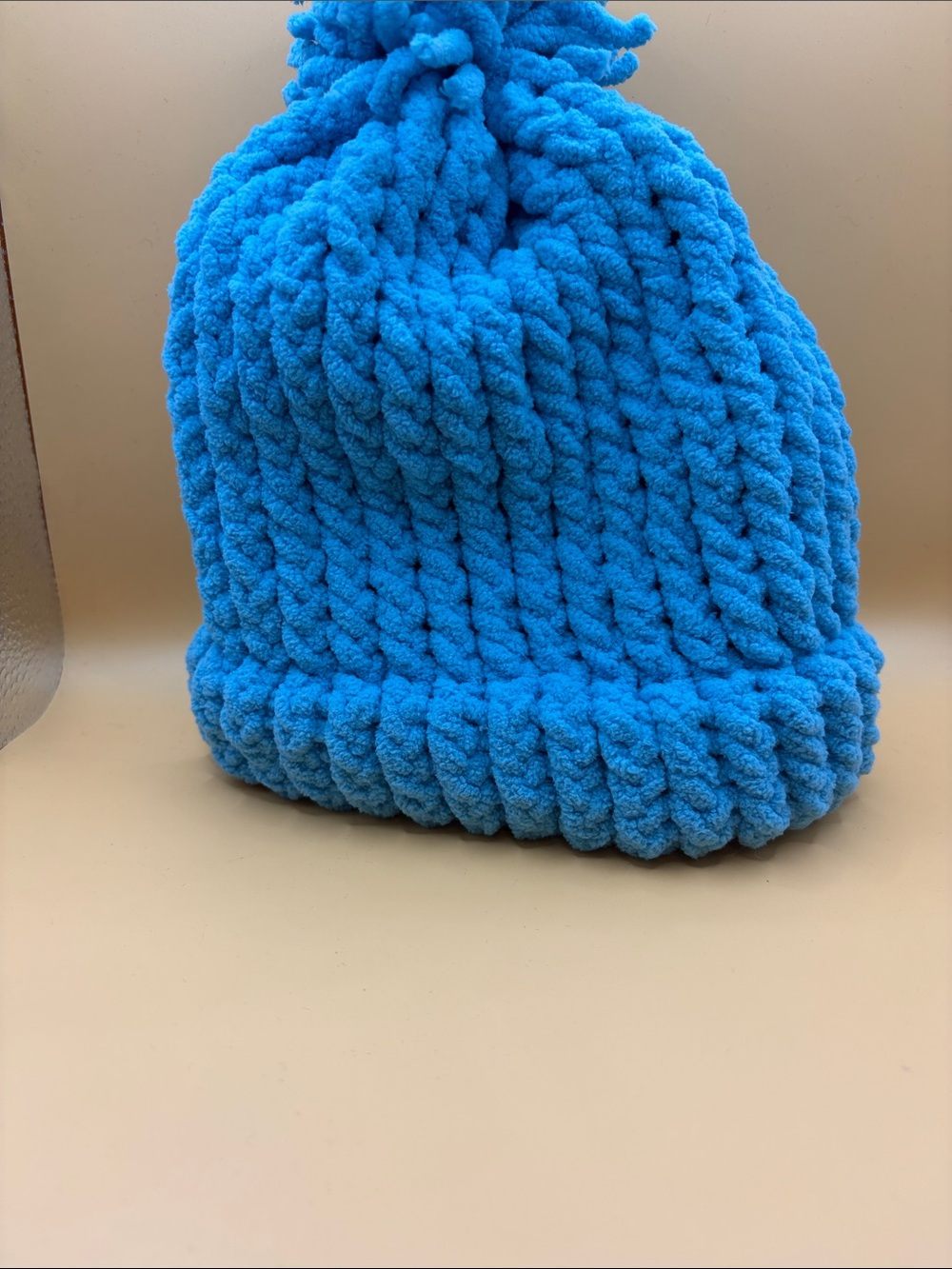 Plush Pom Knit Beanie for Kids - Bright Blue